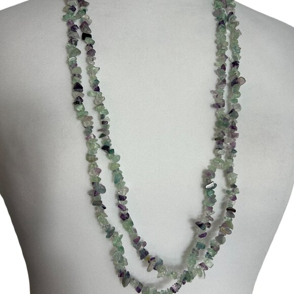 Fluorite Gemstone Chip Chippy Beaded Necklaces Lot 2 Green Purple Natural 32" - Picture 9 of 9